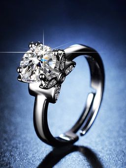 Jewels Galaxy - Silver Plated Ad Studded Anti Tarnish Adjustable Round Finger Ring