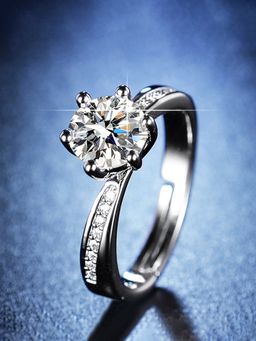 Jewels Galaxy - Silver Plated American Diamond Studded Design Adjustable Finger Ring