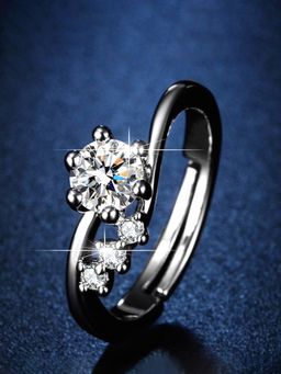 Jewels Galaxy - Silver Plated American Diamond Studded Anti Tarnish Adjustable Finger Ring