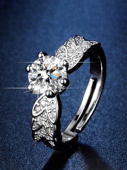 Jewels Galaxy - Silver Plated Studded Anti Tarnish Adjustable Finger Ring