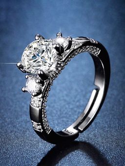 Jewels Galaxy - Silver Plated Studded Anti Tarnish Adjustable Finger Ring