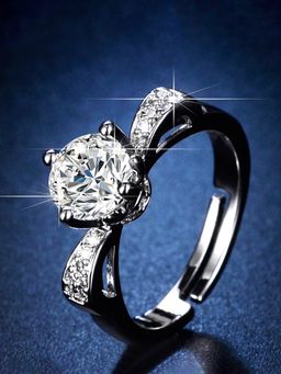 Jewels Galaxy - Silver Plated Studded Anti Tarnish Adjustable Finger Ring