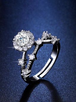 Jewels Galaxy - Silver Plated Studded Anti Tarnish Adjustable Finger Ring