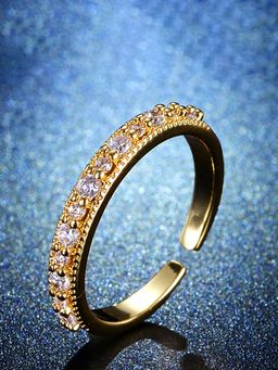 Jewels Galaxy - Gold Plated Crystal Studded Anti Tarnish Adjustable Round Finger Ring