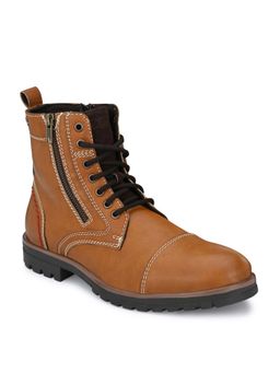 Delize - Tan Solid Mens Vegan Leather Derby Boots