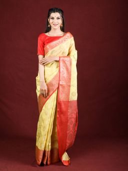 EXCLUSIVA - Yellow Cotton Saree Zari Woven Work with Unstitched Blouse