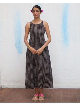 Chidiyaa - Flower Girl Gul-Nari Block Printed Cotton Black Dress