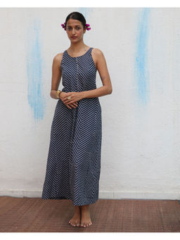 Chidiyaa - Flower Girl Aab-E-Gul Block Printed Cotton Navy Blue Dress