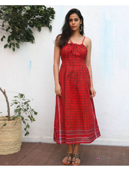 Chidiyaa - Idaa Gamcha Cotton Red Dress