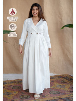The Indian Ethnic Co. - White A-Line Solid Poplin Cotton Dress