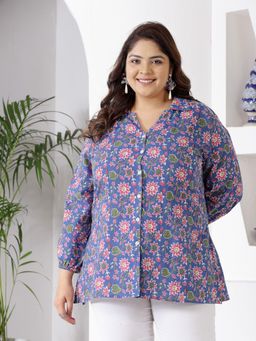 Stylum - Women's Plus Size Floral Printed Cotton Shirt