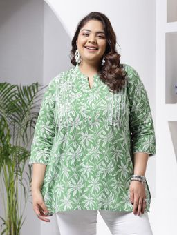 Stylum - Women's Plus Size Tropical Printed Cotton Empire Tunic