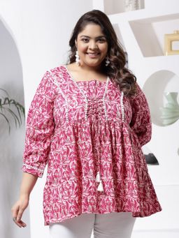 Stylum - Women's Plus Size Floral Printed Rayon Peplum Tunic