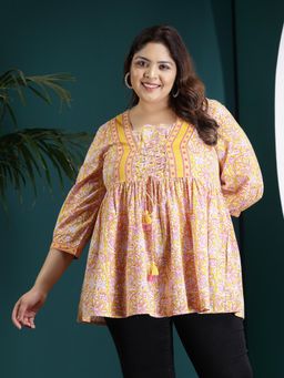 Stylum - Women's Plus Size Floral Printed Cotton Peplum Tunic