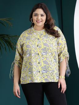 Stylum - Women's Plus Size Floral Printed Cotton Shirt Style Top