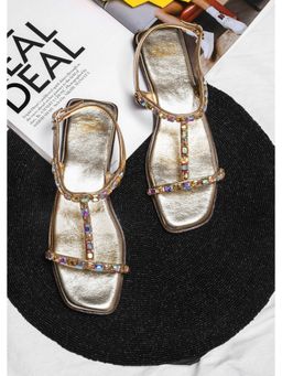 The White Pole - Women Gold Faux Leather Flats