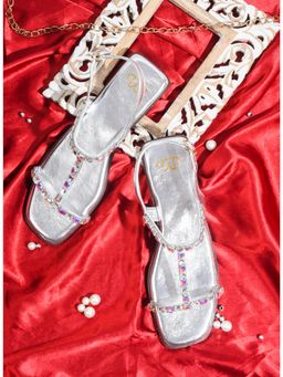 The White Pole - Women Silver Faux Leather Flats
