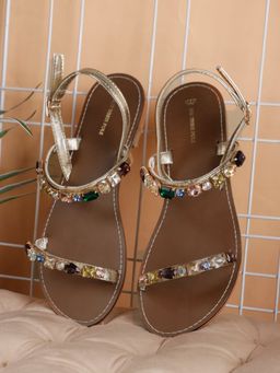 The White Pole - Women Gold Synthetic Flats