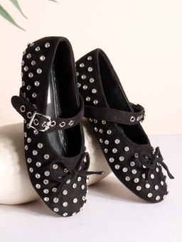 The White Pole - Women Black Suede Ballerina