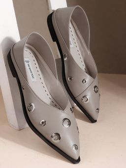 The White Pole - Women Grey Polyurethane (Pu) Ballerina