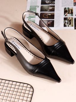The White Pole - Women Black Synthetic Leather Heels