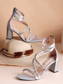 The White Pole - Women Silver Polyurethane (Pu) Heels