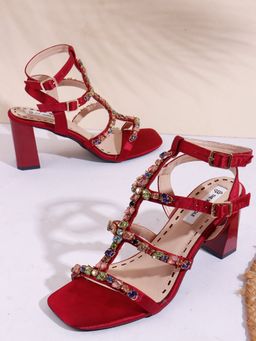 The White Pole - Women Red Synthetic Leather Heels