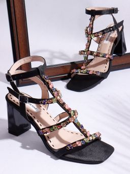 The White Pole - Women Black Synthetic Leather Heels