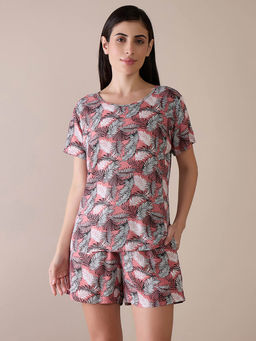 Clovia - Rayon Printed Top and Shorts Set (L)