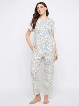 Clovia - Rayon Printed Top and Pyjama Set (3XL)