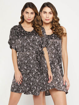 Clovia - Satin Printed Short Night Dress and Robe (3XL)