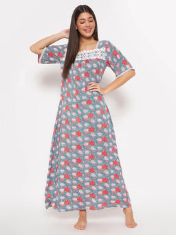 Clovia - Rayon Printed Long Night Dress (3XL)