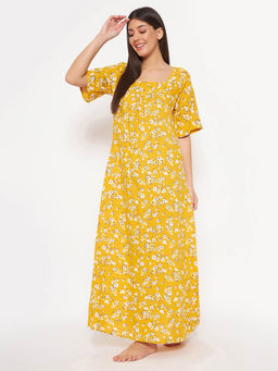 Clovia - Rayon Printed Long Night Dress (3XL)