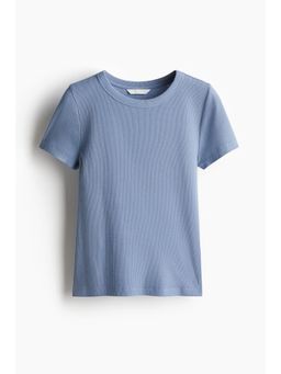 H&M - Women Blue Ribbed Modal-Blend T-Shirt