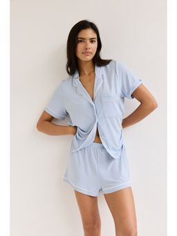 H&M - Women Blue Viscose-Blend Shirt with Shorts