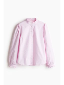 H&M - Women Blue Frill-Trimmed Oxford Blouse