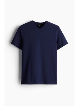 H&M - Men Blue Slim Fit V-Neck T-Shirt
