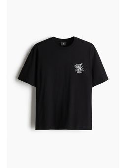 H&M - Men Black Loose Fit Printed T-Shirt
