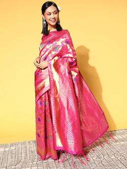 Odette - Silk Blend Pink Woven Design Saree with Unstitched Blouse