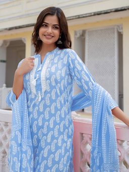 Vaamsi - Women Cotton Printed Kurta Trousers with Dupatta (Set of 3)