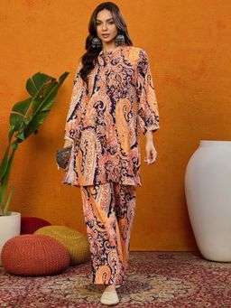 Vaamsi - Women Orange Rayon Blend Paisley Printed Co-Ord (Set of 2)