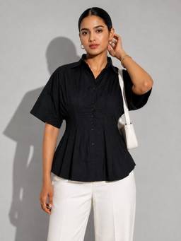 Uptownie - Drop Shoulder Pleated Pure Cotton Shirt
