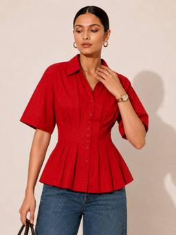 Uptownie - Drop Shoulder Pleated Pure Cotton Shirt