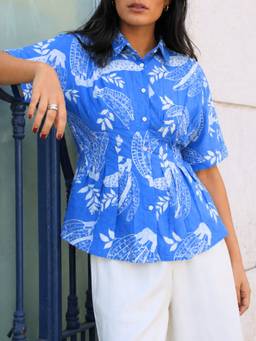 Uptownie - Drop Shoulder Pleated Pure Cotton Shirt