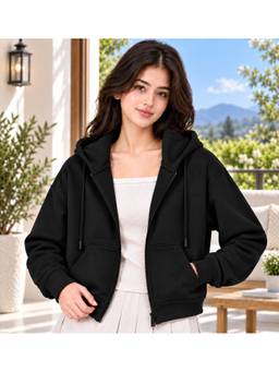 ADBUCKS - Womens Black Crop Zip-Up, Ultra-Soft Fabric Jacket