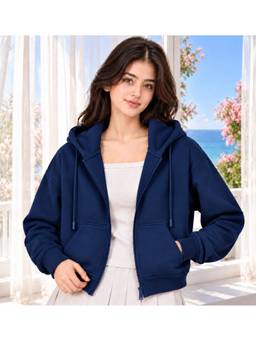 ADBUCKS - Womens Blue Crop Zip-Up, Ultra-Soft Fabric Jacket