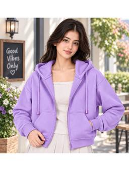 ADBUCKS - Womens Lavender Crop Zip-Up, Ultra-Soft Fabric Jacket
