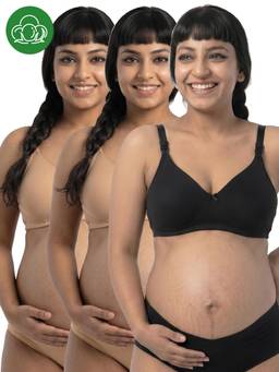 Inner Sense - Organic Cotton Antimicrobial Nursing Bra Pack of 3 - Multi-Color