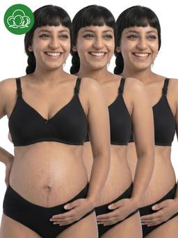 Inner Sense - Organic Cotton Antimicrobial Nursing Bra Pack of 3 - Black