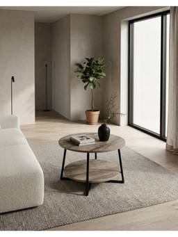 THEGASBH - ROUND WOODEN COFFEE TABLE WITH IRON LEGS